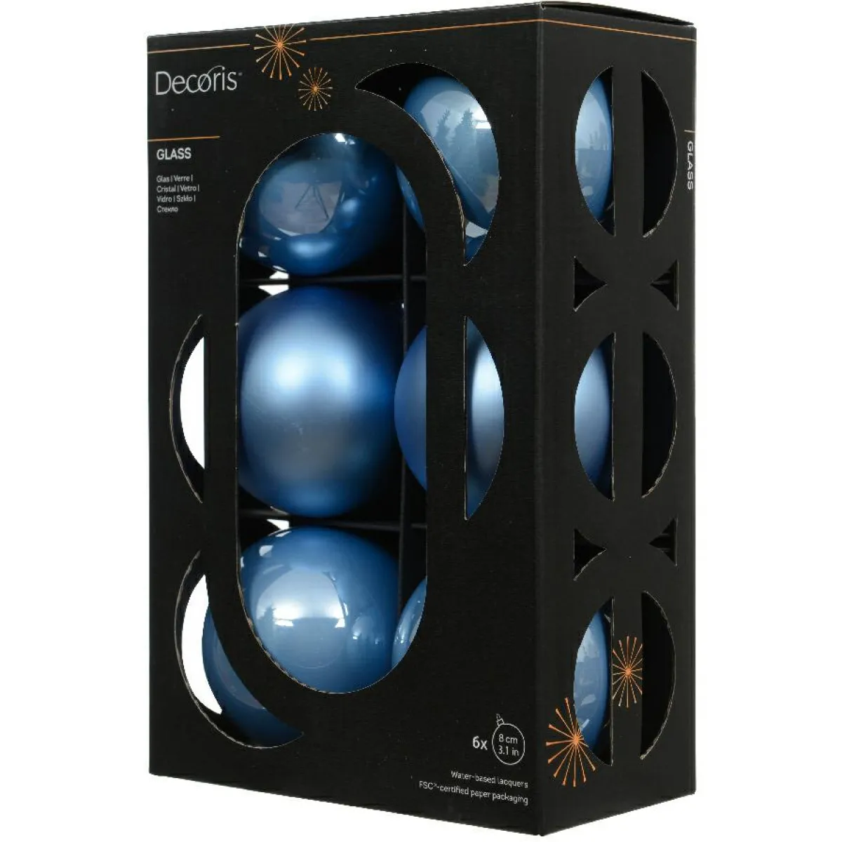 KAEMINGK Lot de 6 boules de Noël en verre (D80 mm) Boréal Bleu Ciel New