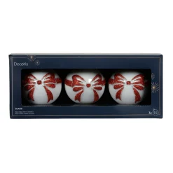 KAEMINGK Lot de 3 Boules de Noël en verre (D80 mm) Scarlette et Rouge Blanc Outlet