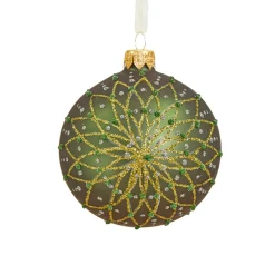 KAEMINGK Lot de 6 boules de Noël en verre (D80 mm) Fleurs pailletées Vert sapin Sale