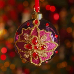 KAEMINGK Lot de 3 Boules de Noël en verre (D80 mm) Dahlia Rouge Discount