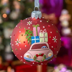 KAEMINGK Lot de 6 boules de Noël en verre (D80 mm) Voiture festive Rouge Discount