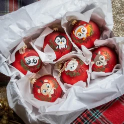 KAEMINGK Lot de 6 boules de Noël en verre (D80 mm) Animaux Yeux de biche Rouge Clearance