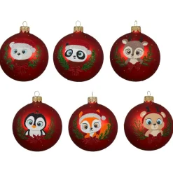 KAEMINGK Lot de 6 boules de Noël en verre (D80 mm) Animaux Yeux de biche Rouge Clearance
