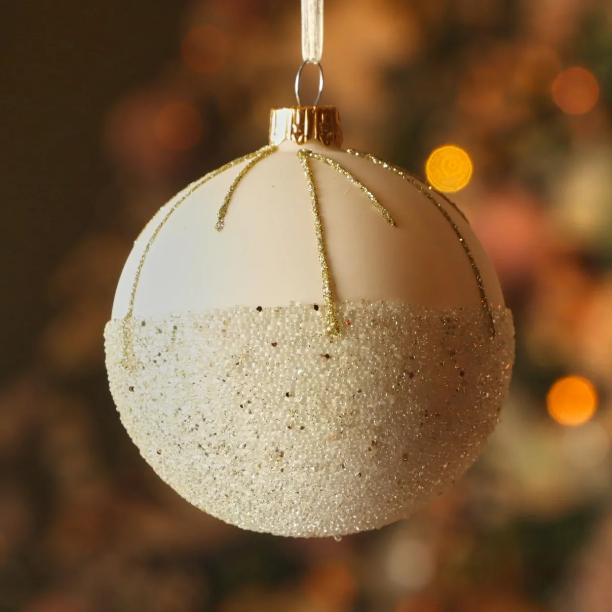KAEMINGK Lot de 6 boules de Noël en verre (D80 mm) Ballotine Blanc laine Best
