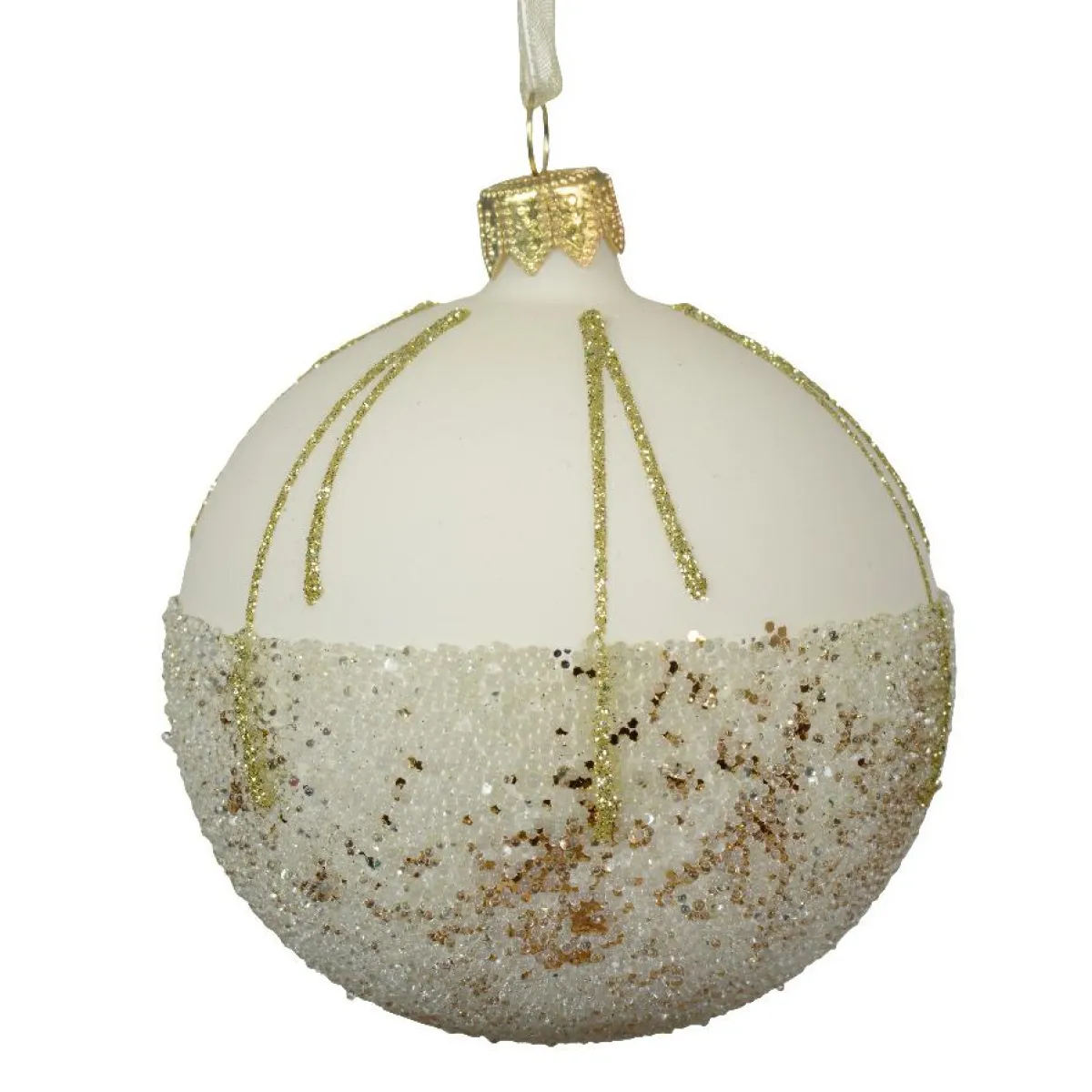 KAEMINGK Lot de 6 boules de Noël en verre (D80 mm) Ballotine Blanc laine Best