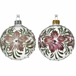 KAEMINGK Lot de 6 boules de Noël en verre (D80 mm) Dahlia Rose poudré Discount