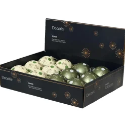 KAEMINGK Lot de 12 boules de Noël en verre (D80 mm) Fleurs Nature et blanc Vert matcha Discount