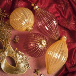 KAEMINGK Lot de 12 boules de Noël en verre (D80 mm) pailletées et perle Rose Best