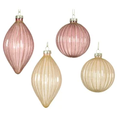 KAEMINGK Lot de 12 boules de Noël en verre (D80 mm) pailletées et perle Rose Best