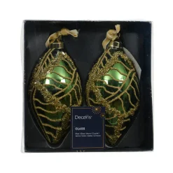 KAEMINGK Lot de 2 boules de Noël en verre (D60 mm) Jazzy Vert sapin Online