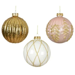 KAEMINGK Lot de 12 boules de Noël en verre (D100 mm) Rêverie , rose et blanc Or Best