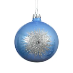 KAEMINGK Lot de 6 boules de Noël en verre (D80 mm) Etincelle d'hiver et Argent Bleu Ciel Best