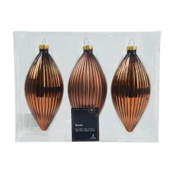 KAEMINGK Lot de 3 boules de Noël en verre (D60 mm) Goutte précieuse Brun café Outlet