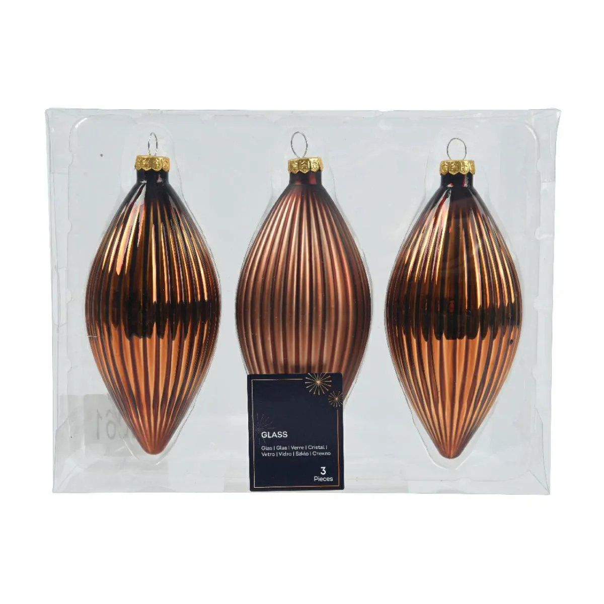 KAEMINGK Lot de 3 boules de Noël en verre (D60 mm) Goutte précieuse Brun café Outlet