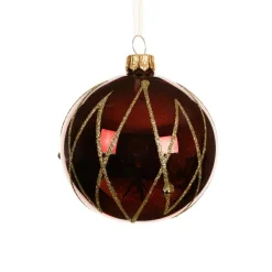 KAEMINGK Lot de 6 boules de Noël en verre (D80 mm) Prestige pailleté or Bordeaux Outlet