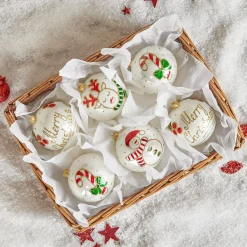 KOOPMAN Lot de 6 boules de Noël en verre (D100 mm) Mignonneries nacré Blanc Clearance