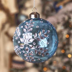 KAEMINGK Lot de 2 boules de Noël en verre (D100 mm) Glace de diamant Bleu Ciel Outlet