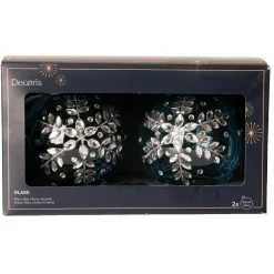 KAEMINGK Lot de 2 boules de Noël en verre (D100 mm) Glace de diamant Bleu Ciel Outlet