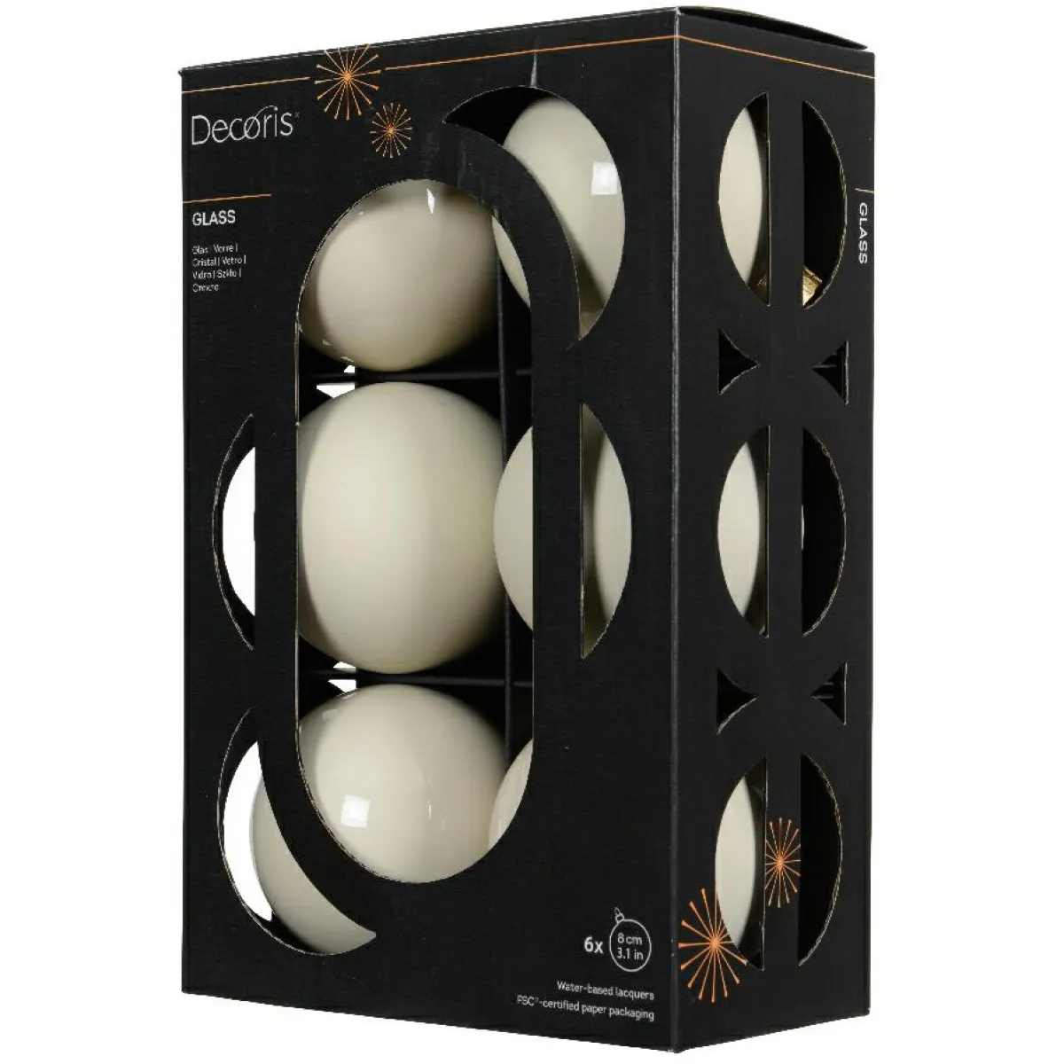KAEMINGK Lot de 6 Boules de Noël en verre (D80 mm) Boréal Blanc laine Clearance