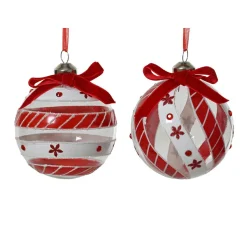 KAEMINGK Lot de 12 boules de Noël en verre (D80 mm) Sölden et blanc Rouge New