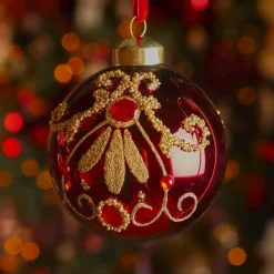 KAEMINGK Lot de 3 boules de Noël en verre (D80 mm) Palazzo Bordeaux Discount