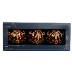 KAEMINGK Lot de 3 boules de Noël en verre (D80 mm) Palazzo Bordeaux Discount