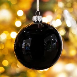 KAEMINGK Lot de 6 boules de Noël en verre (D80 mm) Arctique brillantes Noir Hot
