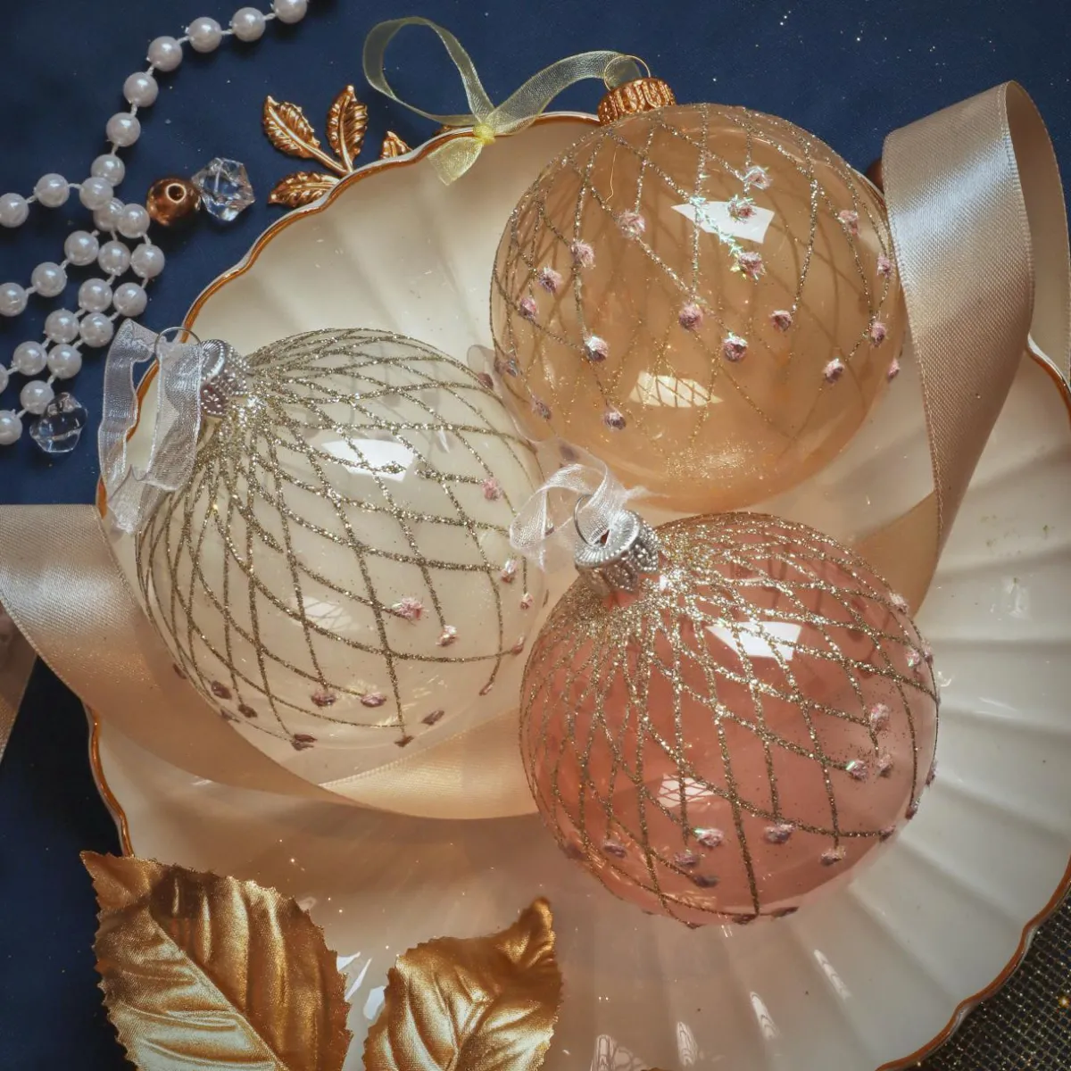 KAEMINGK Lot de 6 boules de Noël en verre (D80 mm) Vintage Reno et perle Rose Sale