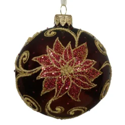 KAEMINGK Lot de 6 boules de Noël en verre (D80 mm) Poinsettia Bordeaux Hot