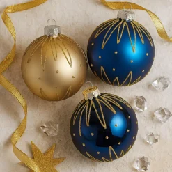 KOOPMAN Lot de 12 boules de Noël en verre (D80 mm) Trésors de Minuit nuit et doré Bleu New