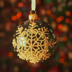 KAEMINGK Lot de 6 boules de Noël en verre (D80 mm) Flocon pailleté Vert sapin Best