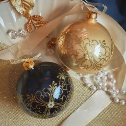 KAEMINGK Lot de 6 boules de Noël en verre (D80 mm) Marie-Antoinette nuit et perle Bleu New