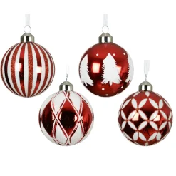 KAEMINGK Lot de 12 boules de Noël en verre (D80 mm) Cirque enchanté et Blanc Rouge