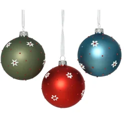 KAEMINGK Lot de 6 boules de Noël en verre (D80 mm) Fleurs et pois Multicolore Hot
