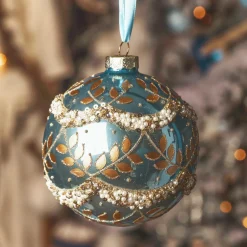 KAEMINGK Lot de 2 boules de Noël en verre (D100 mm) Perle glacée Bleu Outlet