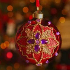 KAEMINGK Lot de 3 boules de Noël en verre (D80 mm) Dahlia Violet