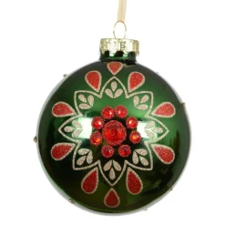 KAEMINGK Lot de 3 boules de Noël en verre (D80 mm) Folk Flower Vert Online