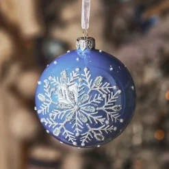 KAEMINGK Lot de 6 boules de Noël en verre (D80 mm) Mon beau Flocon Bleu Ciel Discount