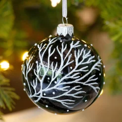 KAEMINGK Lot de 6 boules de Noël en verre (D80 mm) Branches d'hiver Noir New