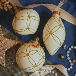 KAEMINGK Lot de 12 boules de Noël en verre (D80 mm) Paris pailleté Blanc laine Online