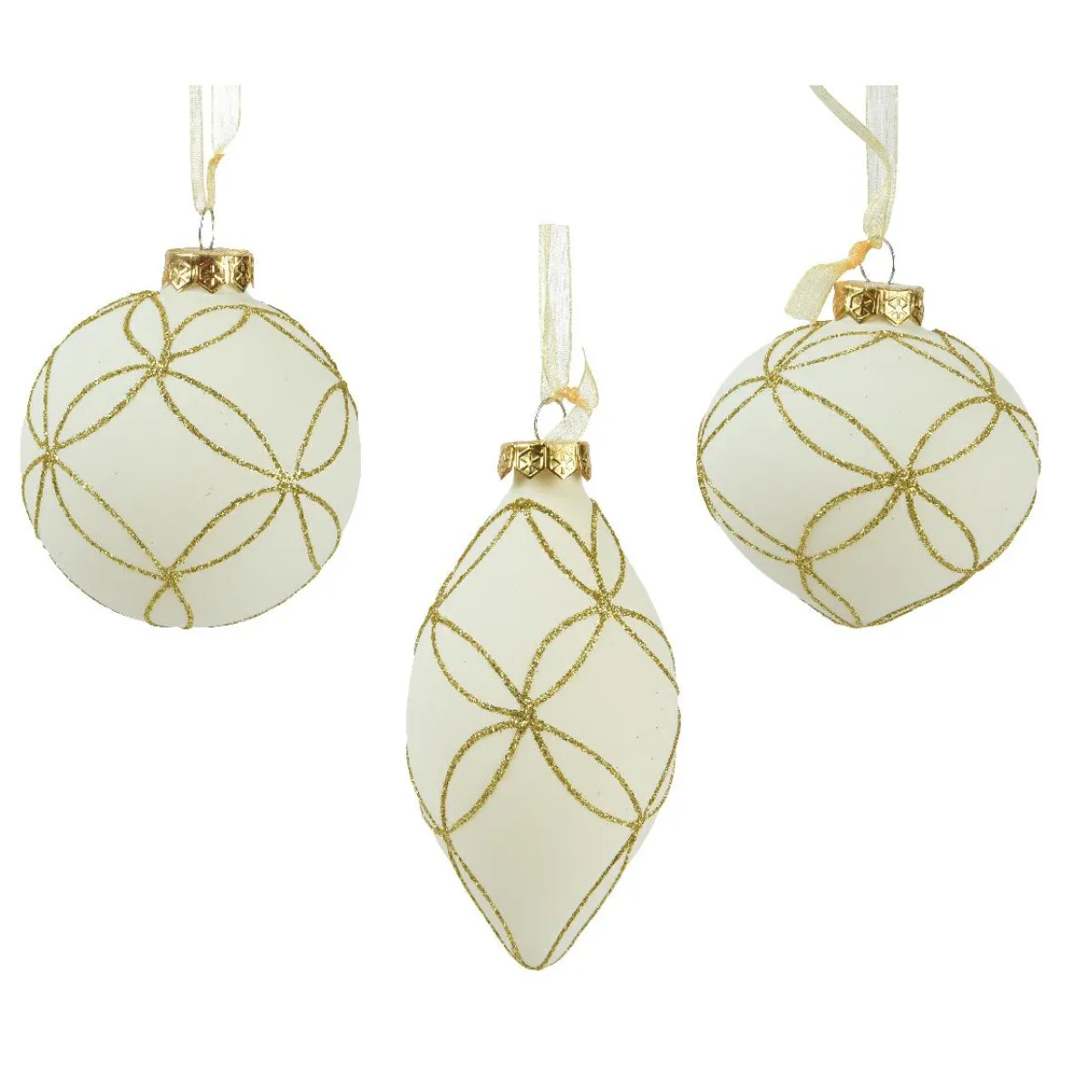 KAEMINGK Lot de 12 boules de Noël en verre (D80 mm) Paris pailleté Blanc laine Online