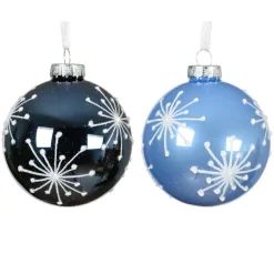 KAEMINGK Lot de 12 boules de Noël en verre (D80 mm) Etincelles de Noël Bleu ciel et Bleu nuit Hot