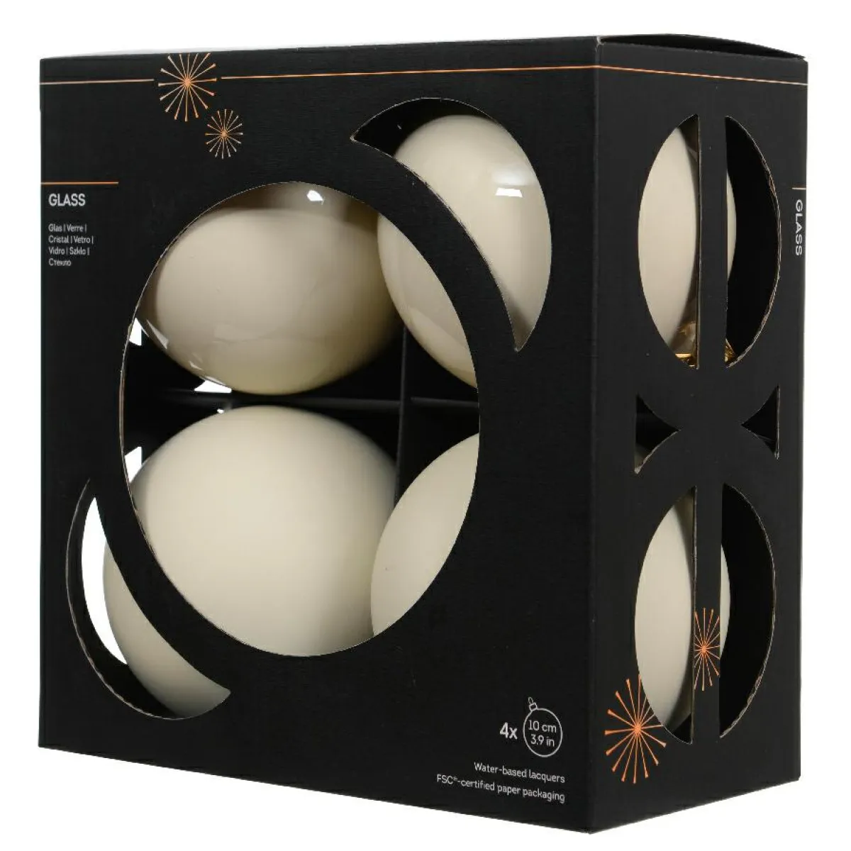 KAEMINGK Lot de 4 boules de Noël en verre (D100 mm) Boréal Blanc laine Clearance
