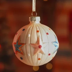 KAEMINGK Lot de 3 boules de Noël en verre (D80 mm) Cirque étoilé Perle