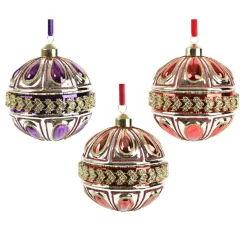 KAEMINGK Lot de 12 boules de Noël en verre (D100mm) Diamant Rocaille Rouge et Violet Online