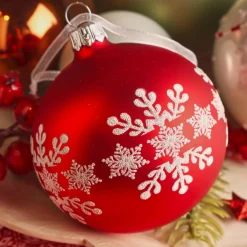 KAEMINGK Lot de 6 boules de Noël en verre (D80 mm) Flocon de neige Rouge