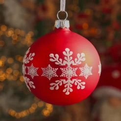 KAEMINGK Lot de 6 boules de Noël en verre (D80 mm) Flocon de neige Rouge