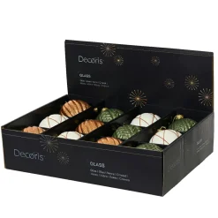KAEMINGK Lot de 12 boules de Noël en verre (D100 mm) Rêverie Blanc laine, et Vert romarin Cognac Best