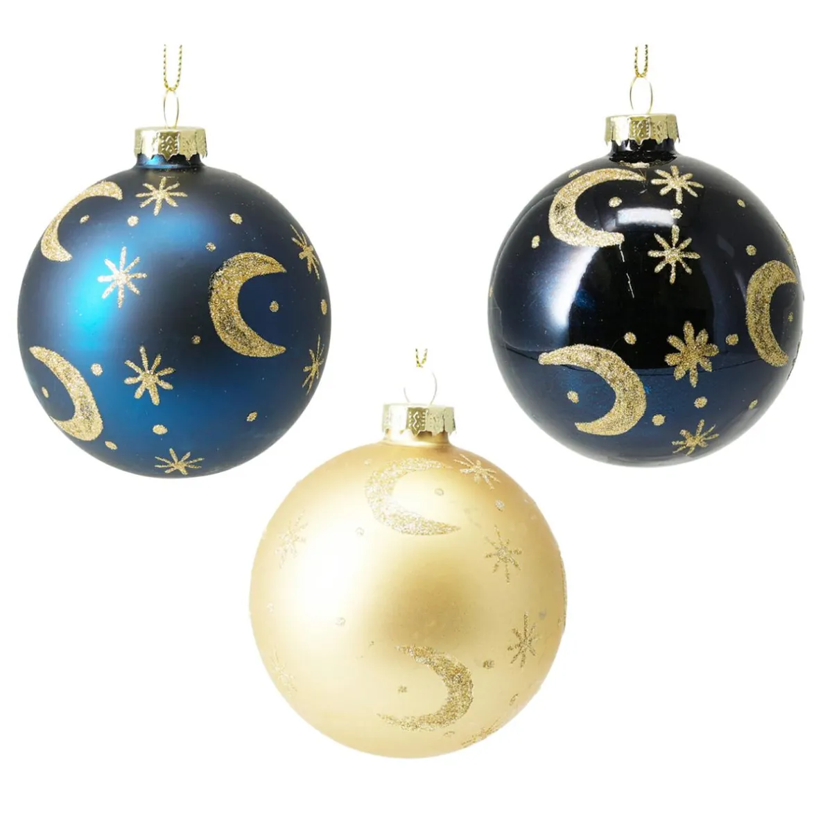 KOOPMAN Lot de 12 boules de Noël en verre (D80 mm) Moon nuit et doré Bleu Discount