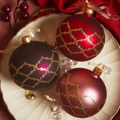 KAEMINGK Lot de 6 boules de Noël en verre (D80 mm) Art Déco assorti Rouge Clearance
